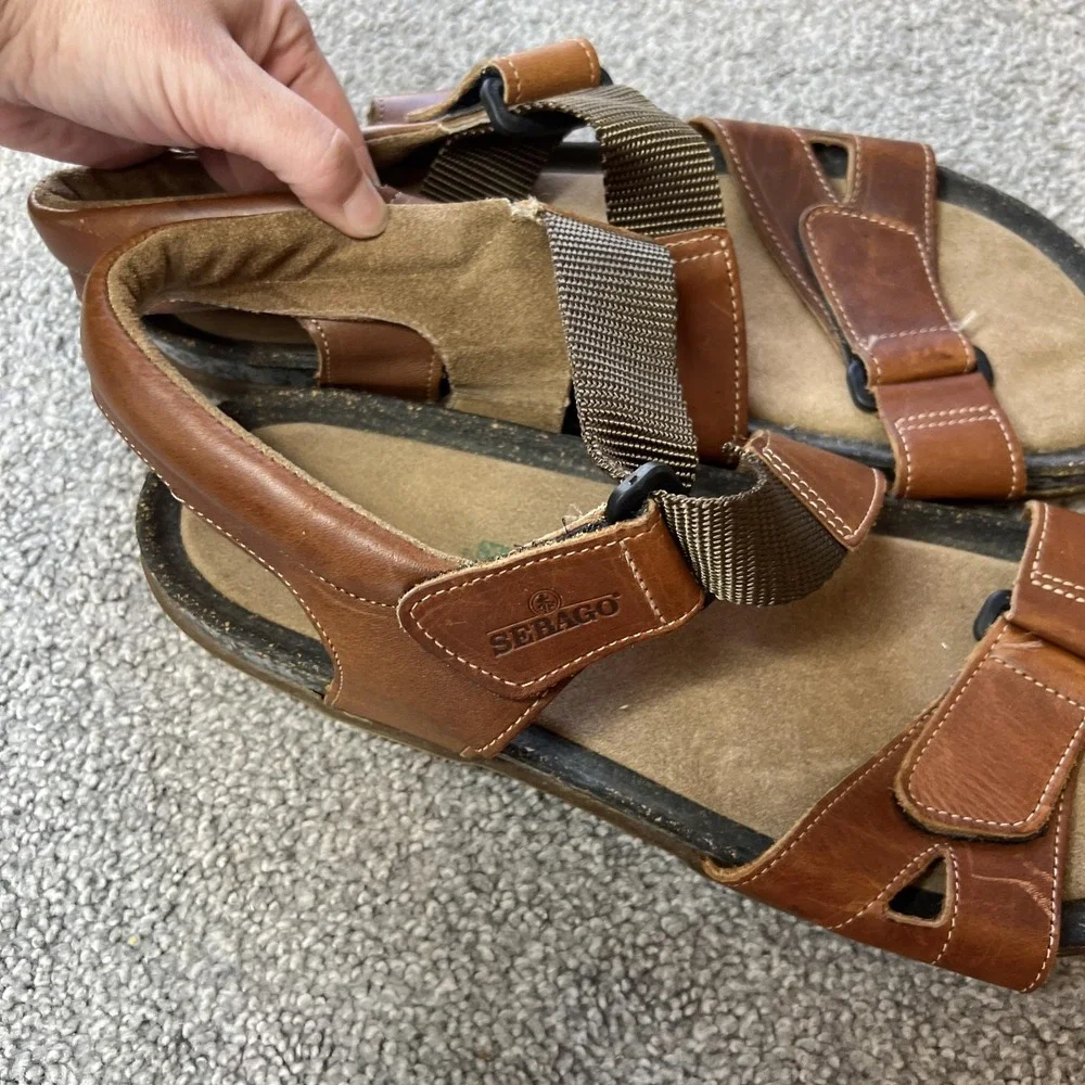 Sebago Docksides Sandals Mens Size 13 Brown‎ Leather Adjustable Slip On Comfort